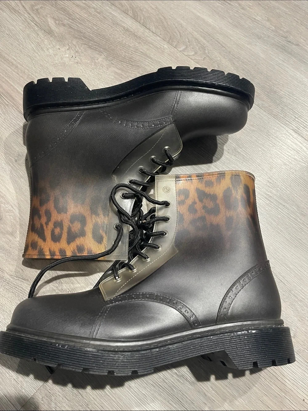 Leopard Print Combat Boots - Men's Brown/Black